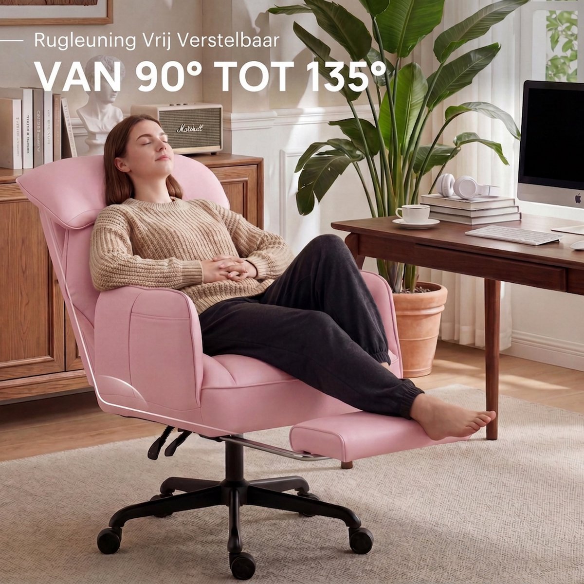 Dowinx gamestoel - Gamestoelen - Verstelbare Gamingstoel - Ergonomische Bureaustoel - Grote Bureaustoel - Game stoel massage - Bureaustoel pocketvering - Game bureaustoel - chair - PU - Roze thumbnail 5