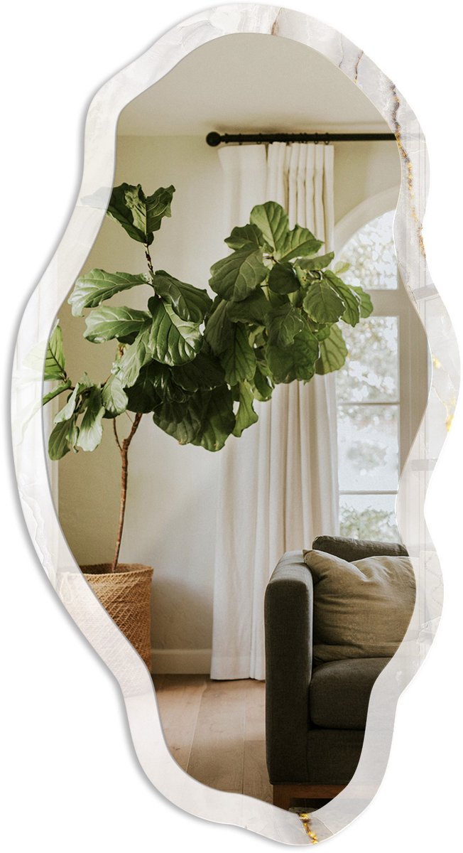 TULUP Marmeren Elegantie Spiegel - Wit Rechthoekige Spiegel Met Modern Design - Organische Spiegel - Badkamer, Woonkamer, Keuken - Minimalistisch - 45x90 cm - Totale afmeting 52x97 cm Marmeren Elegantie, Wit