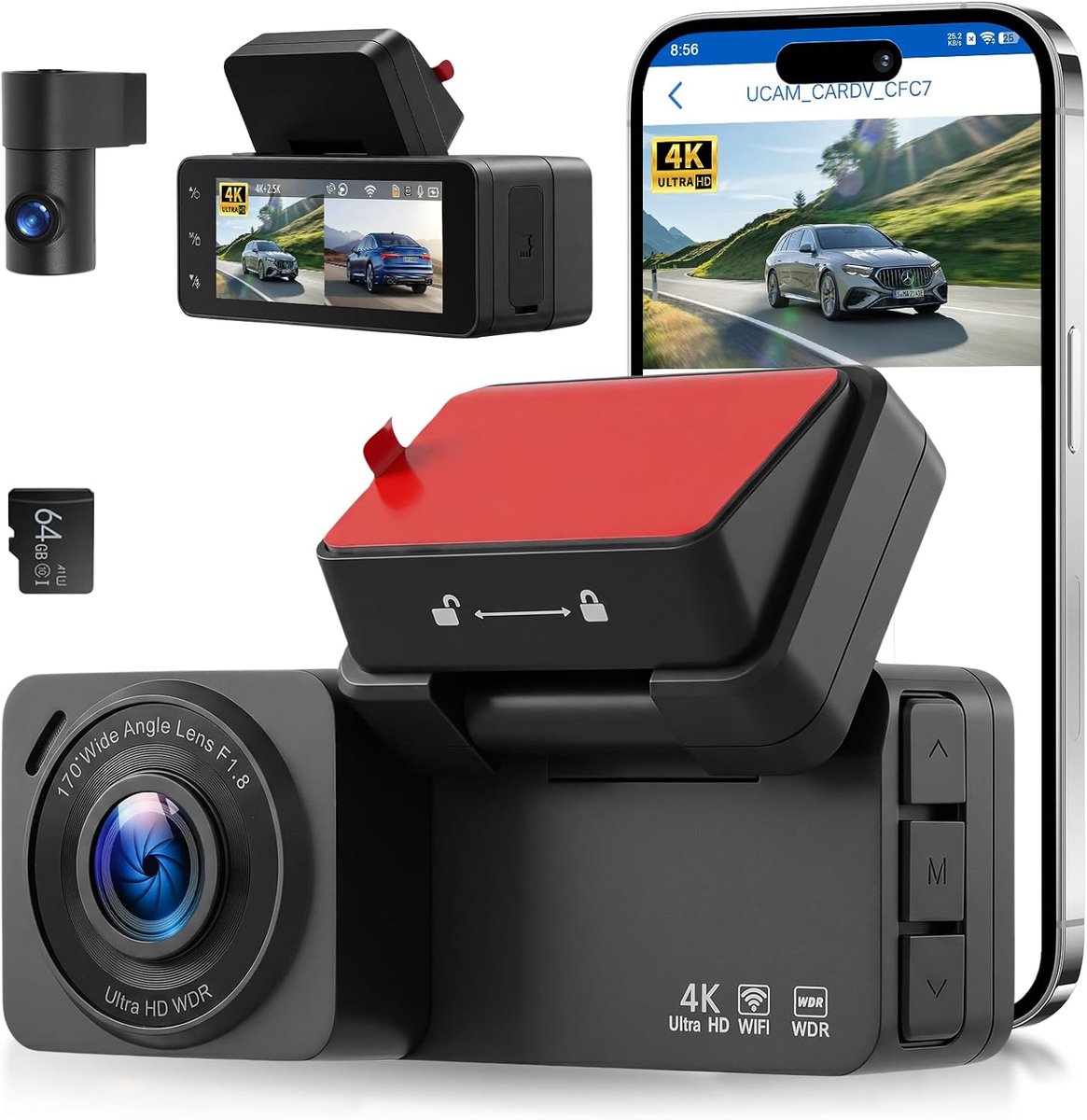 Dashcam 4K met GPS - dubbele camera auto - 3,16 inch scherm - levendige beelden dag en nacht - ShopVlot