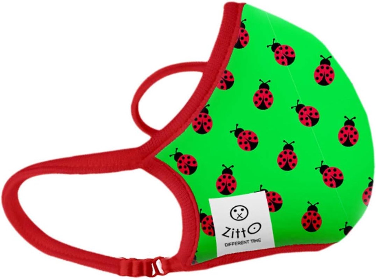 Mondneusmasker kind - wasbaar groen met lieveheersbeestje - met filter - veilig en comfortabel - ShopVlot