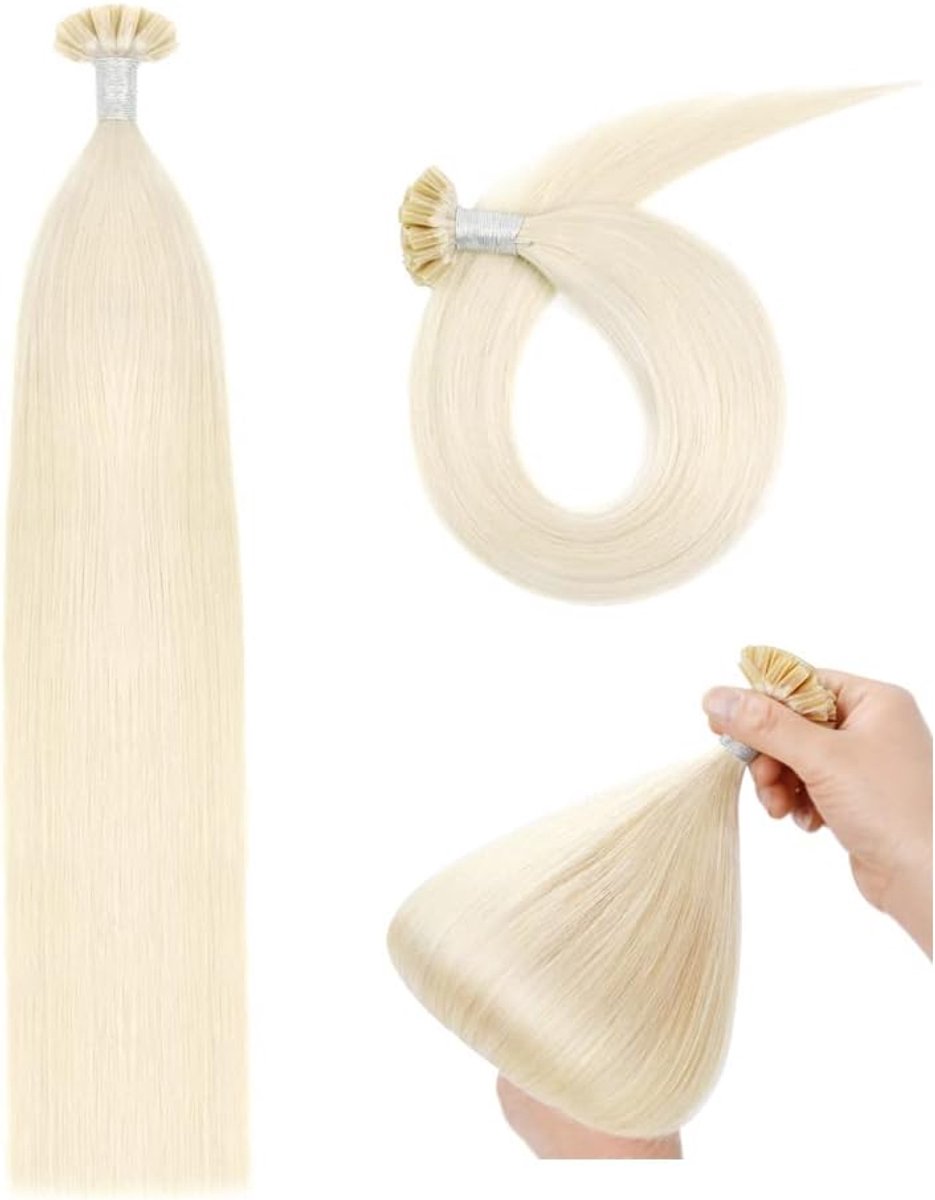 Haarextensions U Tip 35cm - Echt mensenhaar #60 platinum blond - Keratine bonding - Duurzaam en stijlvol - ShopVlot
