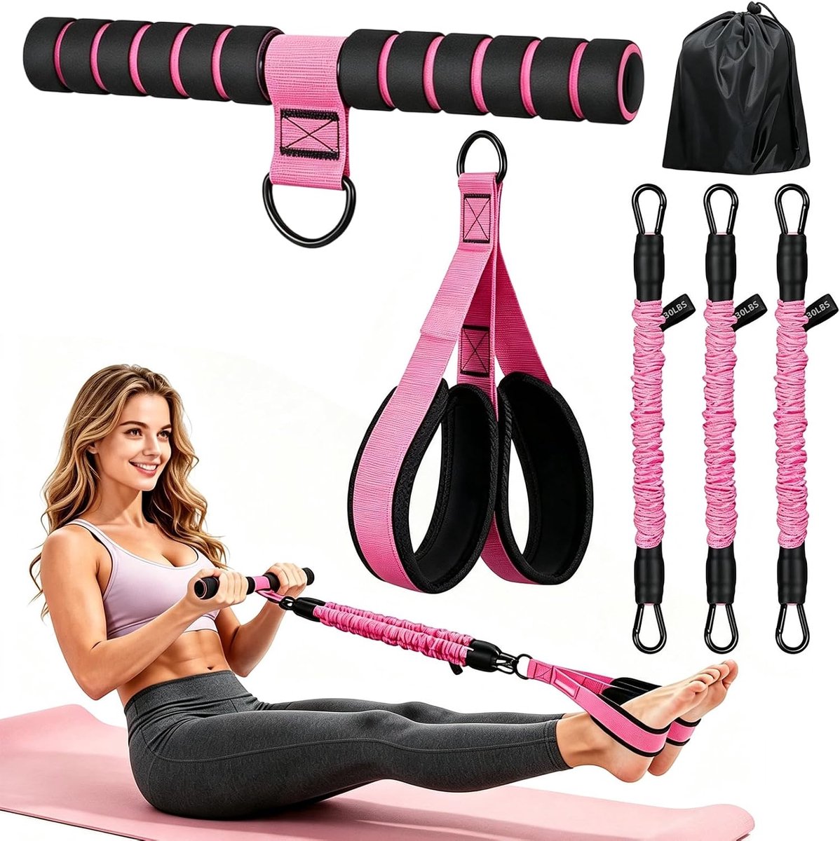Pedaalweerstandsband met handgreep - 3-buis - fitnessbanden - krachttraining voor taille en armen - ShopVlot