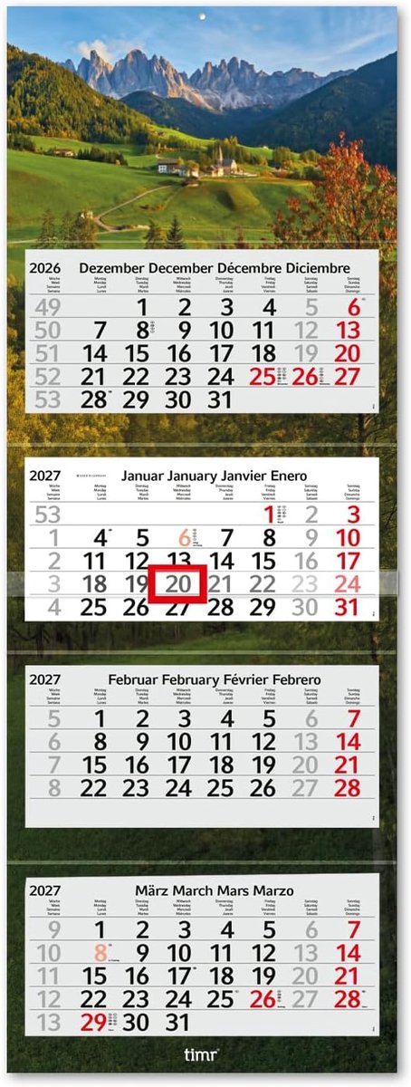 4-maandenkalender 2027 - Bergmotief - neutraal ontwerp - ideaal voor op kantoor - ShopVlot