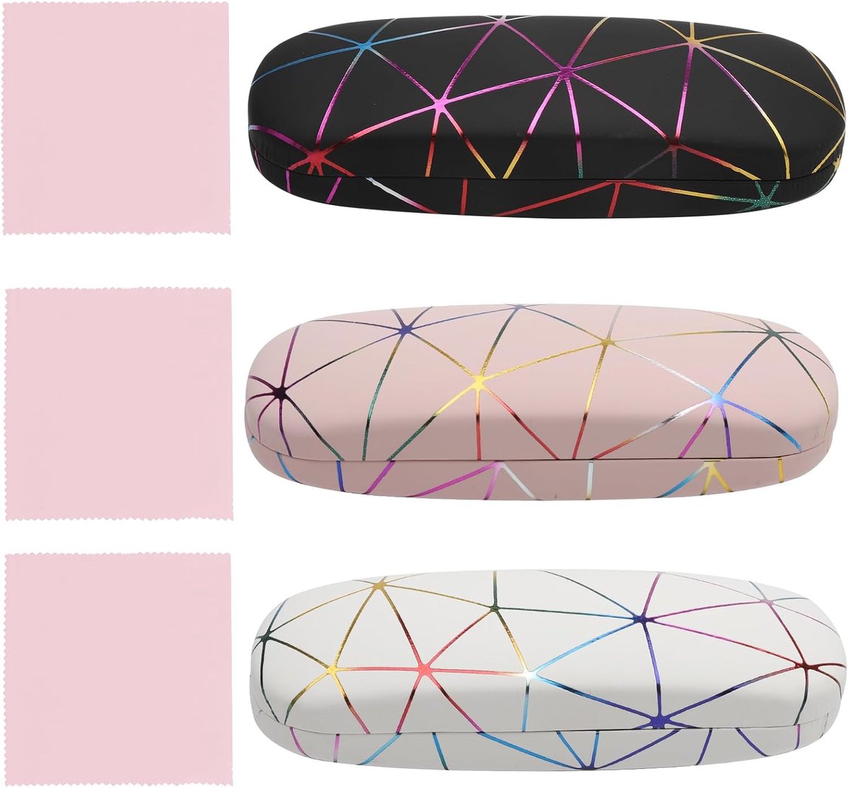 Glazenhoes Set van 3 - Harde Hoes - Leer - Krasbestendig en Inclusief Schoonmaakdoekje - ShopVlot