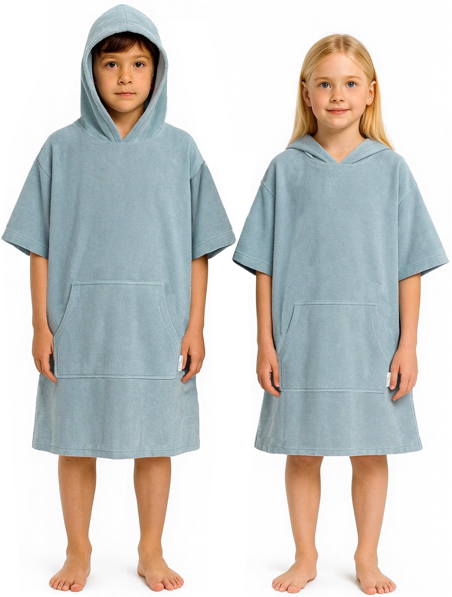 Badponcho kinderen 10-13 jaar - katoen - blauw - perfect voor strand en zwembad - ShopVlot