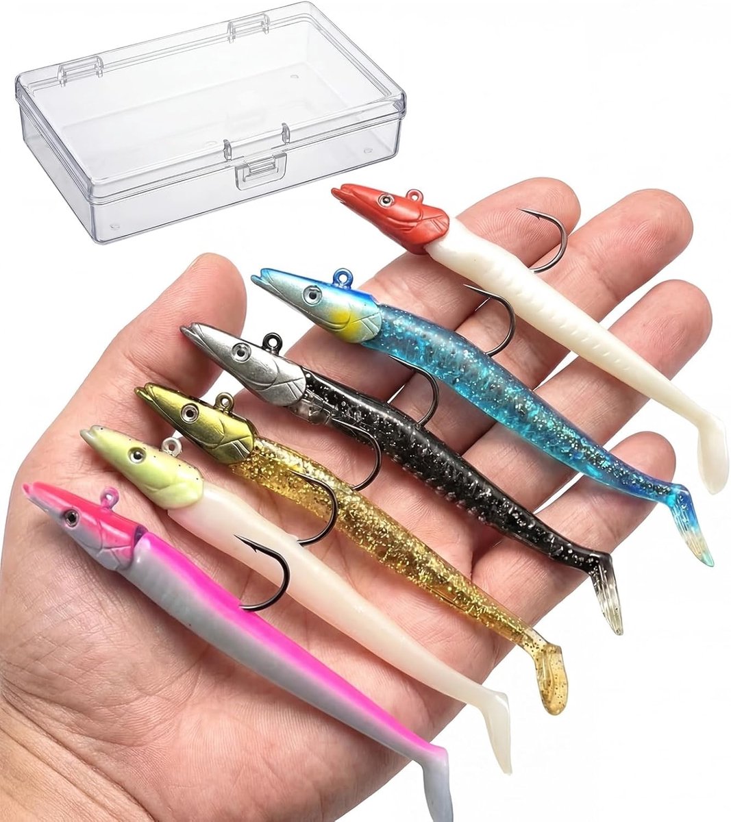 Rubberaas set 6-delig - 12 cm soft PVC - jigkop met scherpe haken - ideaal voor snoekbaars en forel - ShopVlot