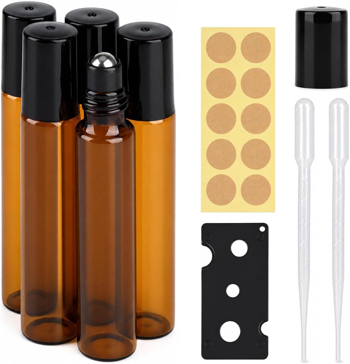 Roll on glazen flesjes 10 ml - UV-bestendig bruin glas - navulbaar met accessoires - ideaal voor etherische oliën - ShopVlot