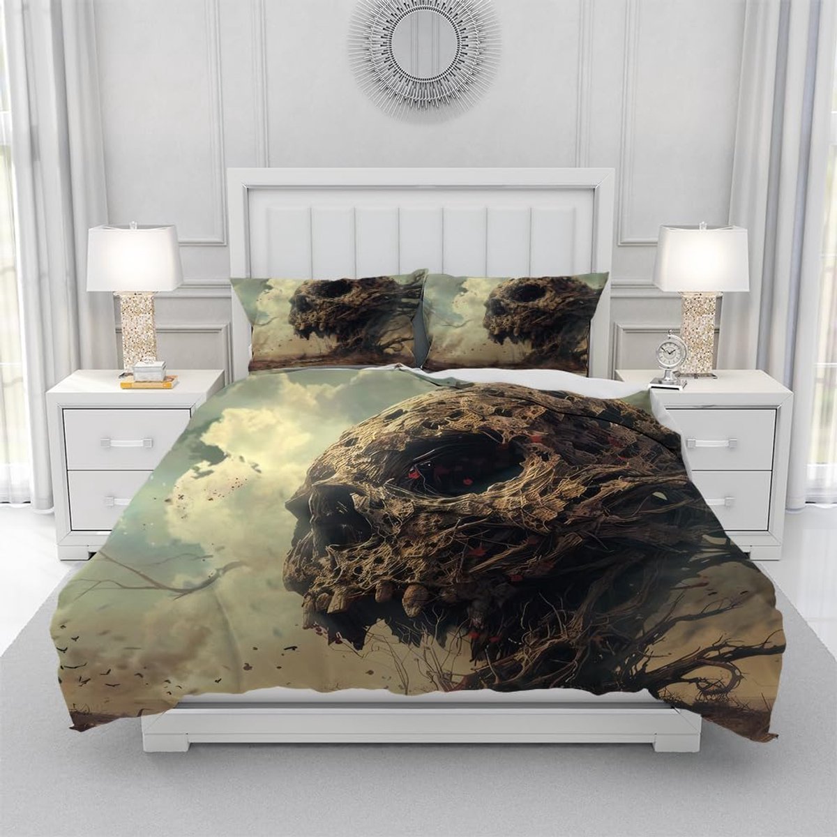 Skull Duvet Cover 200 x 200 cm Gothic Bedding Set Microfiber Duvet Cover for Children with 2 Pillowcases 50 x 75 cm - ShopVlot
