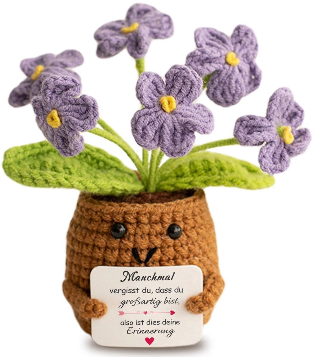 Casalora - Handgebreide Mini Bloemen - Gehaakte Bloemendecoratie - Creatieve Tafeldecoratie voor Kantoor - Handgemaakt Cadeau voor Vrouwen - Paars