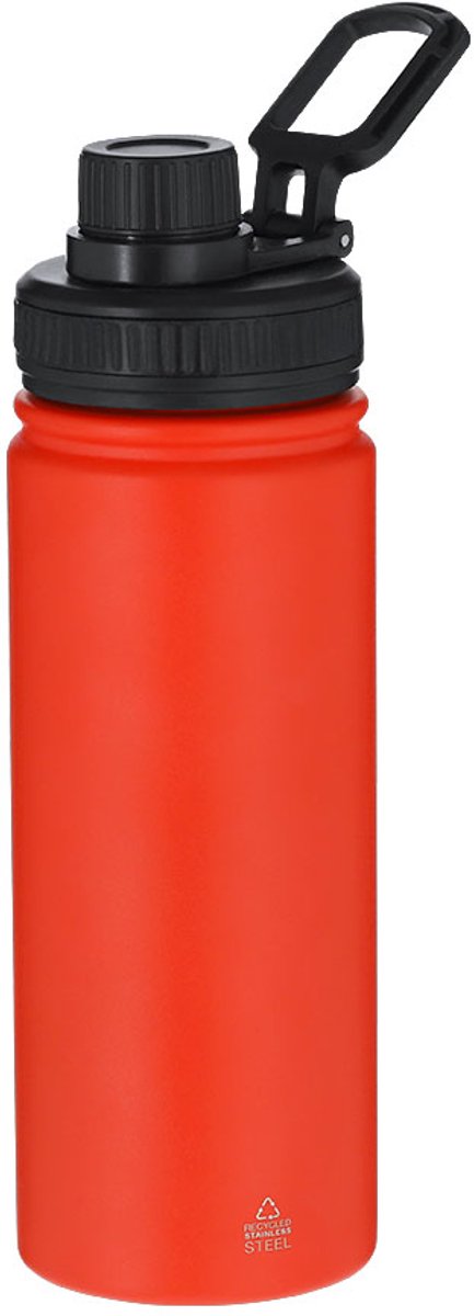 Fles van gerecycled roestvrij staal met een capaciteit van 550 ml. Inclusief zwarte deksel met schroefsysteem Felmar Rood