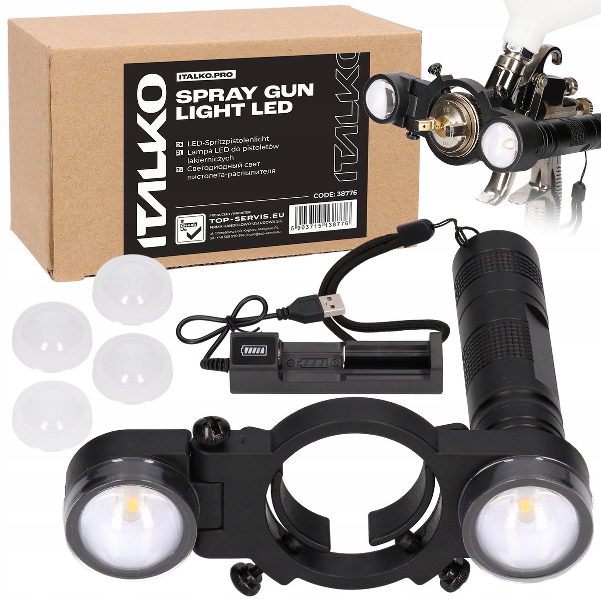 Verstelbare LED-lamp voor spuitpistool - 3 helderheidsstanden