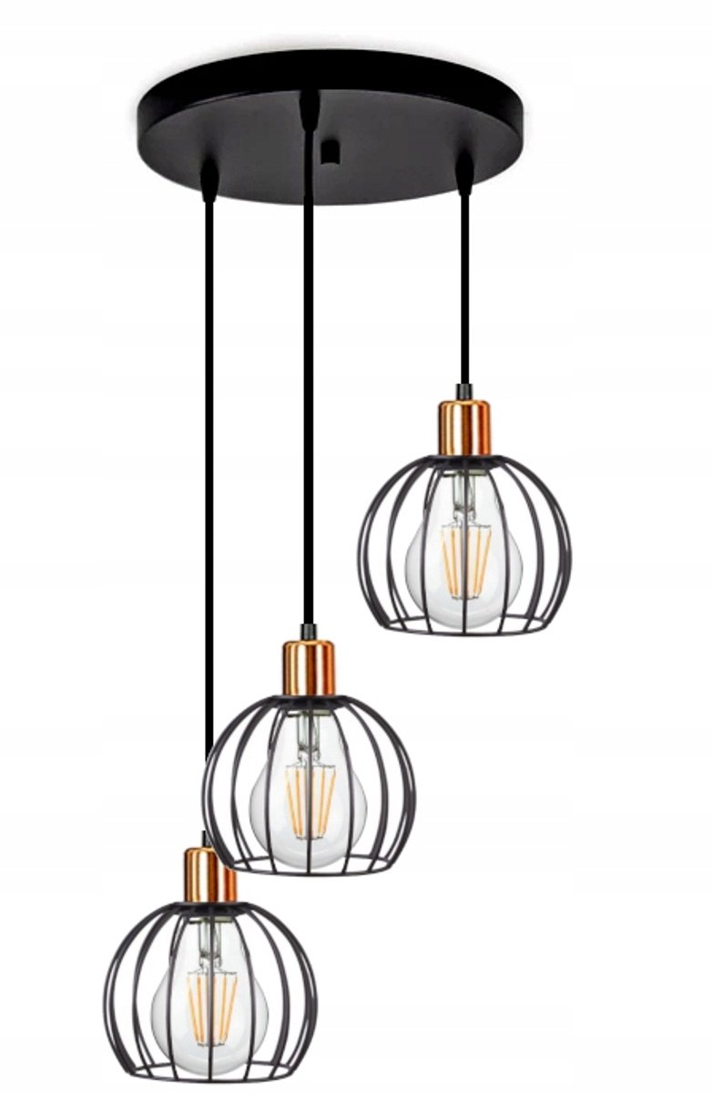 Zwarte Hanglamp Diamant Metaal Zwart/Koper E27