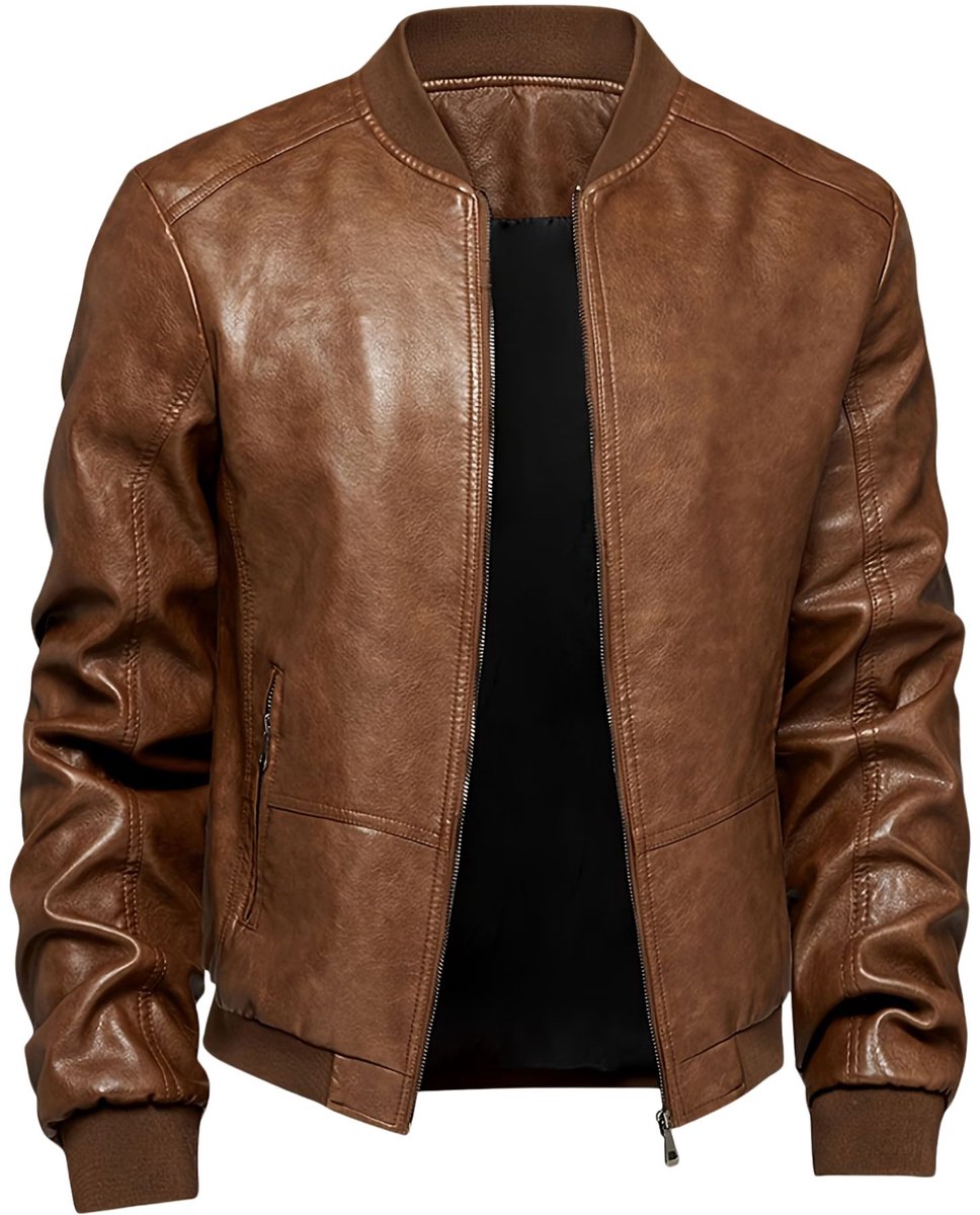 Currero Kunst Leren Jas Leather Jacket Lederen Jas Bomberjack Pilotenjack Blazer Biker Motorjas Motormuis Heren Kurkuma