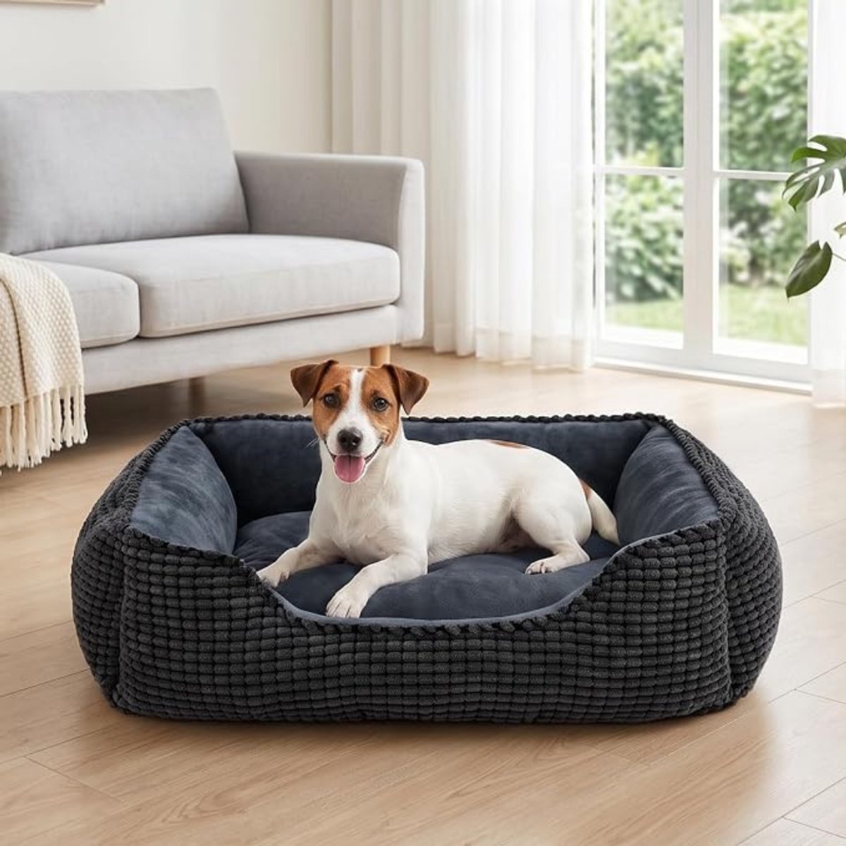 Verte Hondenmand - Hondenmand voor Middelgrote Honden - Wasbaar - Zachte Hondenmand - Zachte en Ademende Pluche Hondenmand - Antislip Hondenmand voor Honden en Katten - 63 x 53 x 20 CM - Zwart