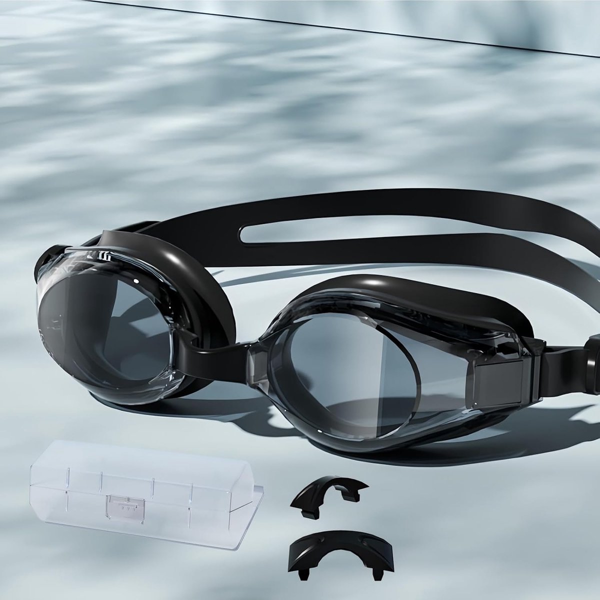 Swimming goggles with optical vision strength (-1.5 to -7.0), anti-fog coating, soft silicone, panorama vision - ShopVlot