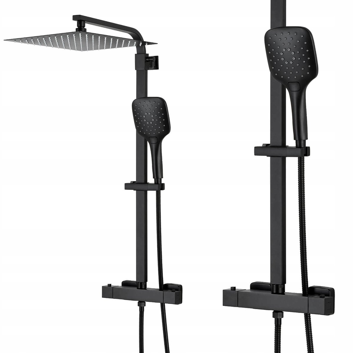 Zwarte Douchekolom met Thermostatische Kraan & 30cm Rainshower