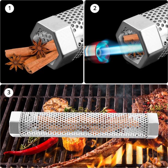 30 cm Roestvrijstalen Rookbuis voor Pelletgrill - Hoogwaardige Zeshoekige Koudrook Generator - Geschikt voor Warm en Koud Roken op Alle Grills — afbeelding 4