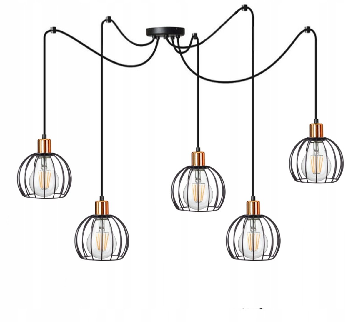 Hanglamp Spider Zwart/Koper E27 5x60W 300-10