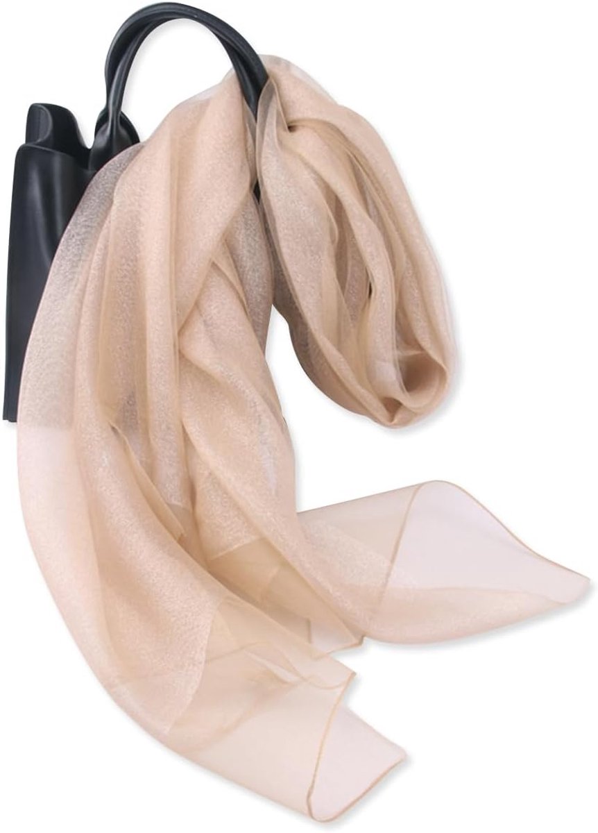 LumiSyne Double Layer Organza Silk Scarf Women Glitter Scarves and Wraps for Evening Dress Plain with Gold Thread - ShopVlot