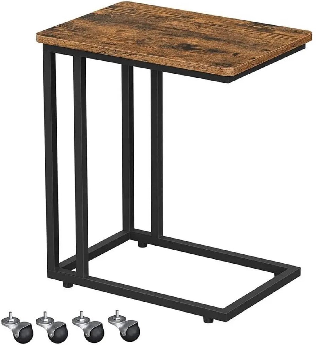 Famanu – Bijzettafel op wielen met stalen frame, 50 x 35 x 60 cm