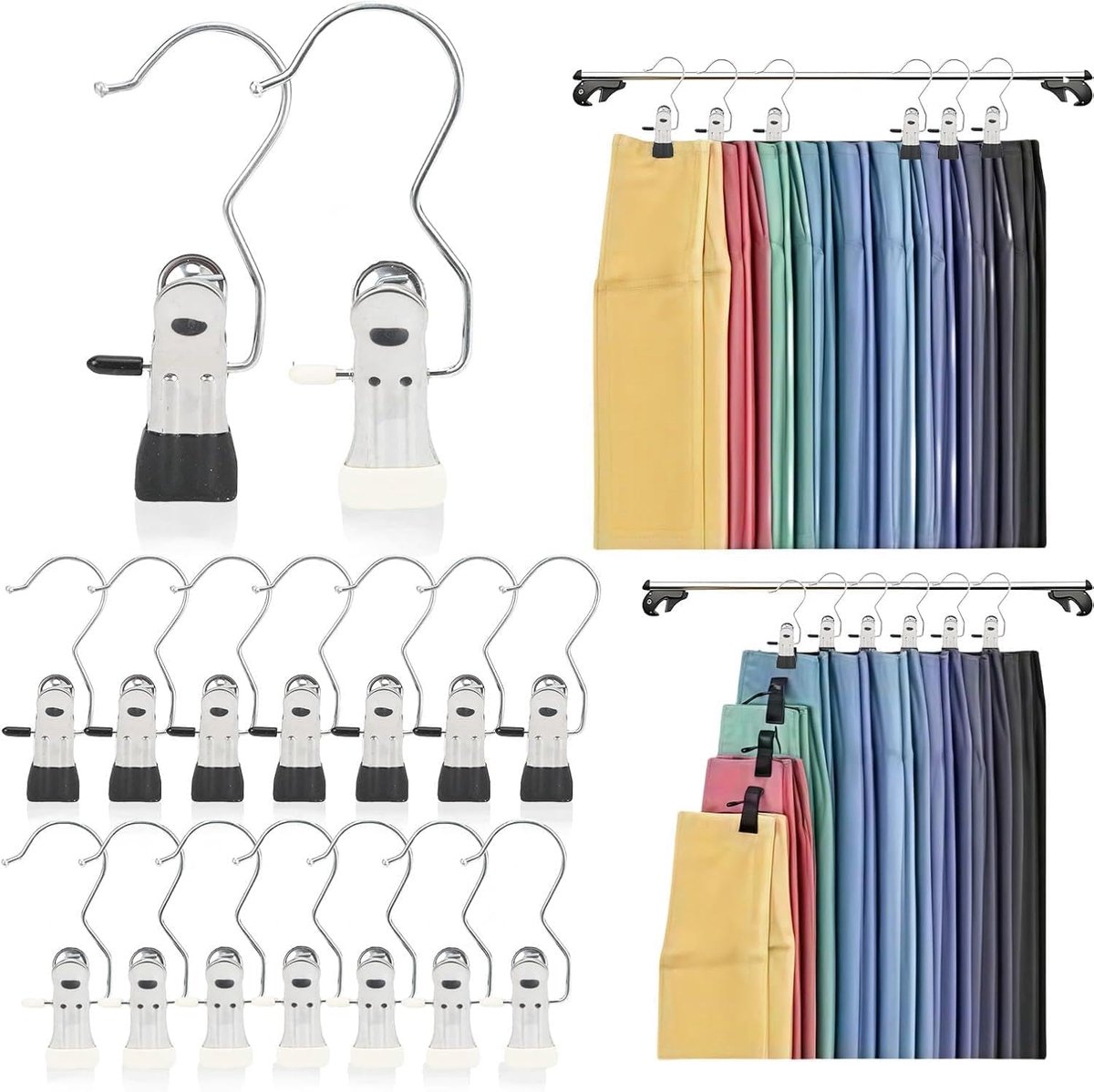 50 stuks draagbare wasknijpers van roestvrij staal voor op reis, ruimtebesparende kleerhangers met antislip rubberen - ShopVlot