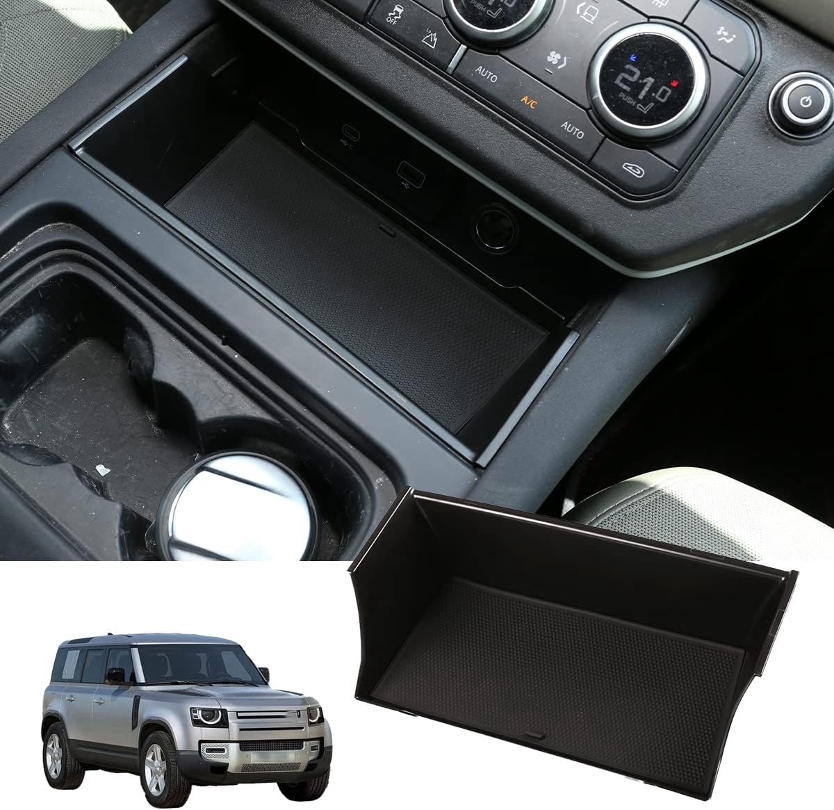 Indoor Center Console Storage Box, ABS, for LR Defender 90, 110, 2020, 2021, Black (Center Console) - ShopVlot