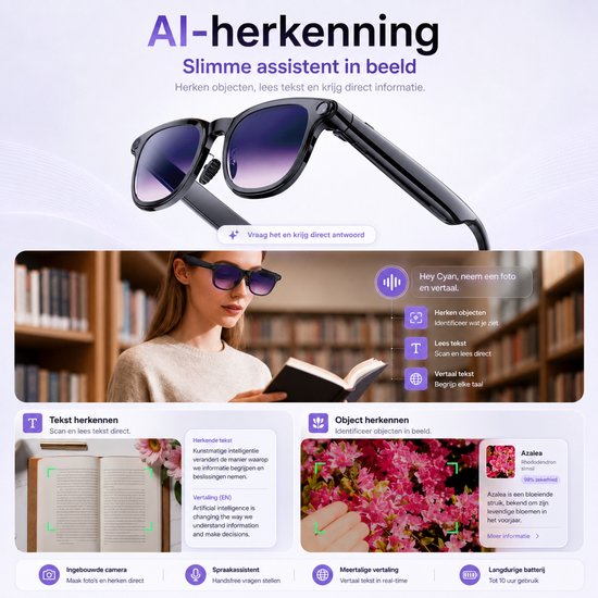 Royal Empire Smart Glasses Pro, Slimme Bril met Camera en AI Vertaling - NL App - Open-Ear Audio & Bellen - Inclusief 3 Verwisselbare Glazen - Zwart — afbeelding 5