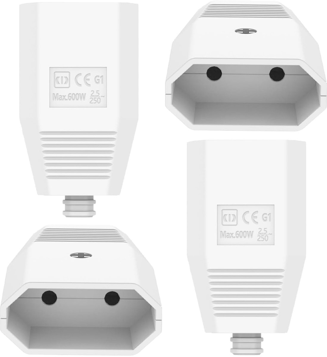 Europese stekker koppeling 4 stuks, vlak stekker 250V IP20