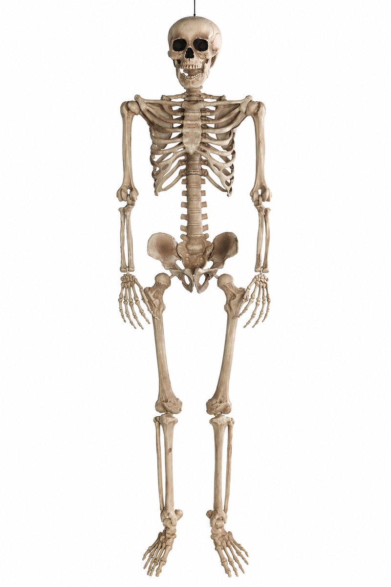 Sello! Halloween skelet – beweegbaar – realistisch design – beweegbaar – incl. ophanghaak – kunststof – waterdicht – 160 cm