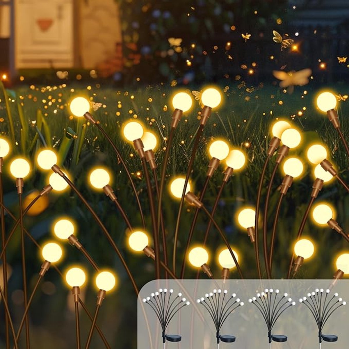 Solar Vuurvlieg Lampen Buiten - Set Van 4 Tuinlampen Met 10 LED Vuurvliegjes - Dansende Zonne-energie Verlichting Voor Tuin, Pad, Hek En Terras - Warm Wit