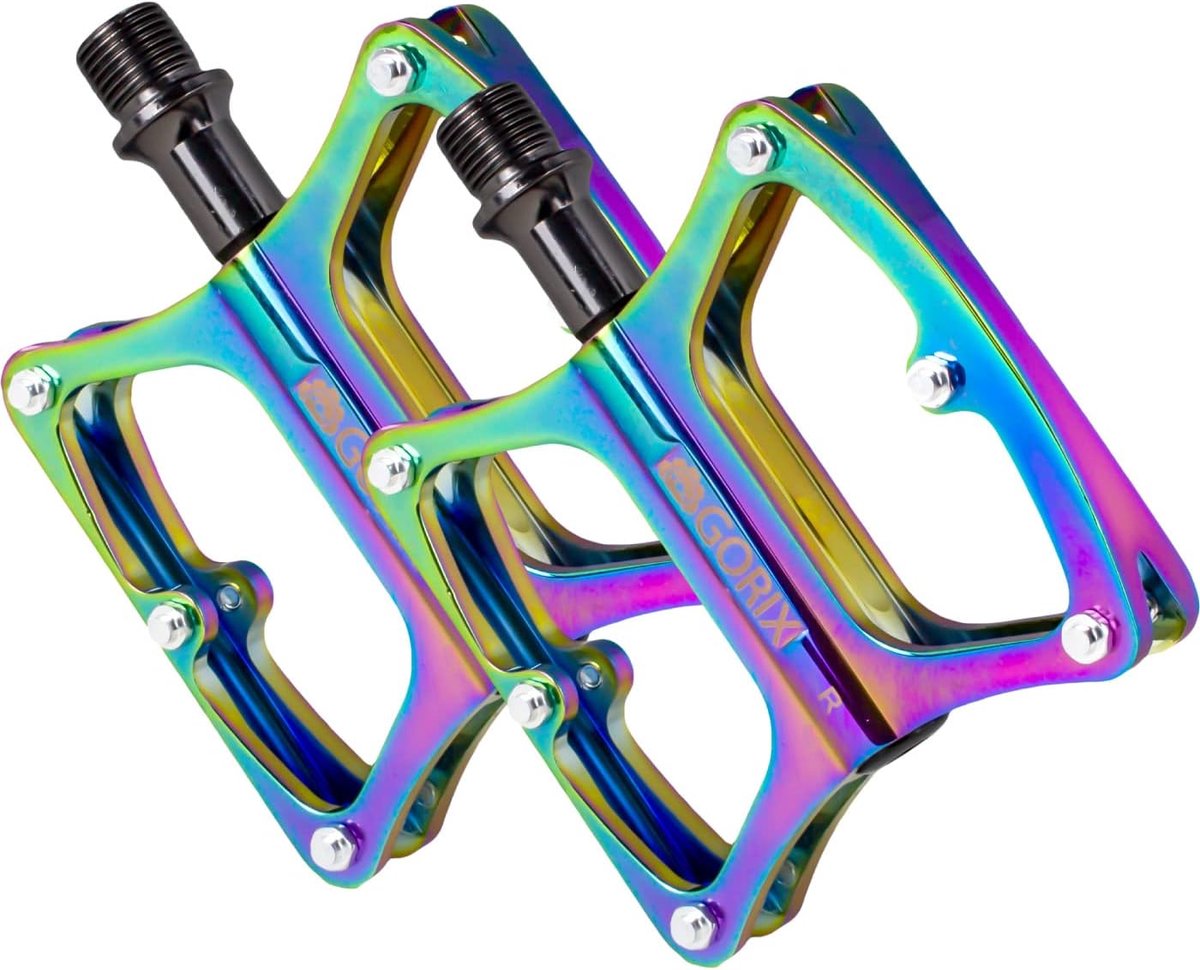 GORIX Bicycle Flat Pedals Oil Slick Wide Lightweight with Non-slip Pin Spike Road Mountain MTB Bicycle (Global - ShopVlot