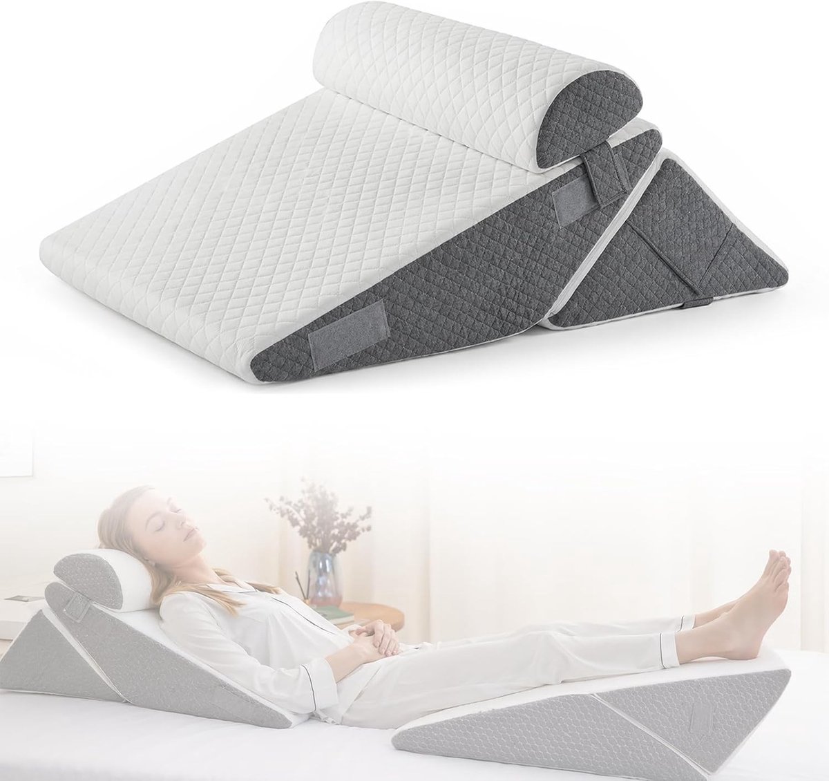Beenverhoger voor in bed - Wit - Maat 1 - Verstelbaar Wigkussen voor Comfort en Ondersteuning