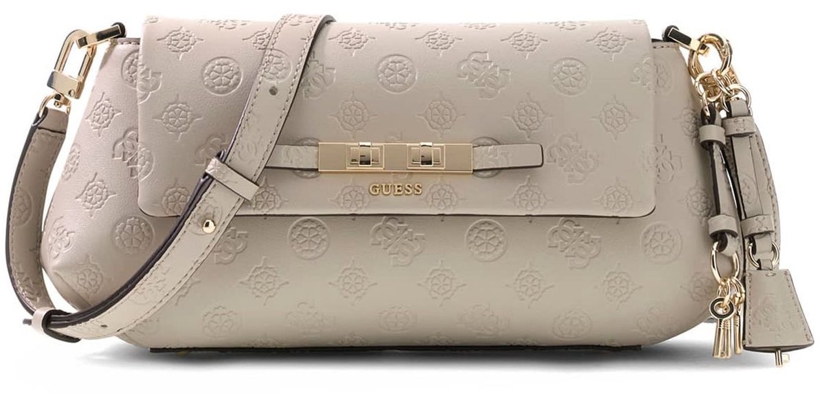 GUESS schoudertas Carmella Flap Crossbody Bone Logo Taupe