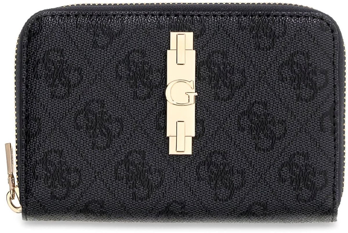 GUESS portemonnee Yvonne Logo SLG Medium Zip Around Wallet Coal Logo donkergrijs