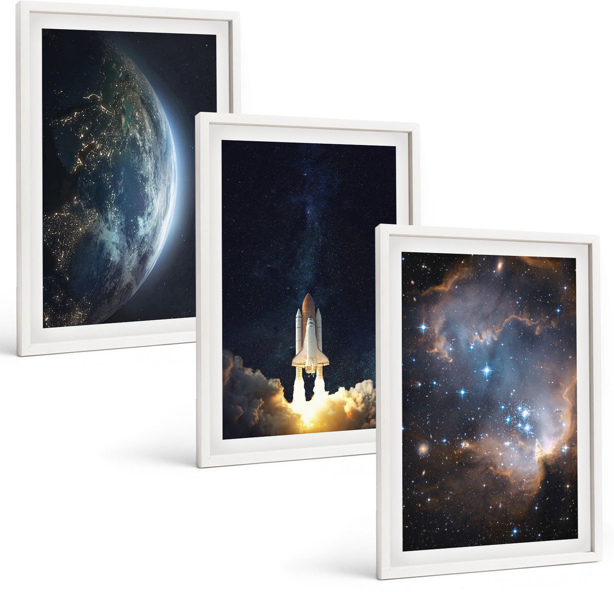 Tulup 3-Delige Schilderij Set - Ruimte Aarde Raket Melkweg Hemel Sterren - 40x60 - Decoratieve Schilderijen - Woonkamer - Interieur - Interieur Decoratie