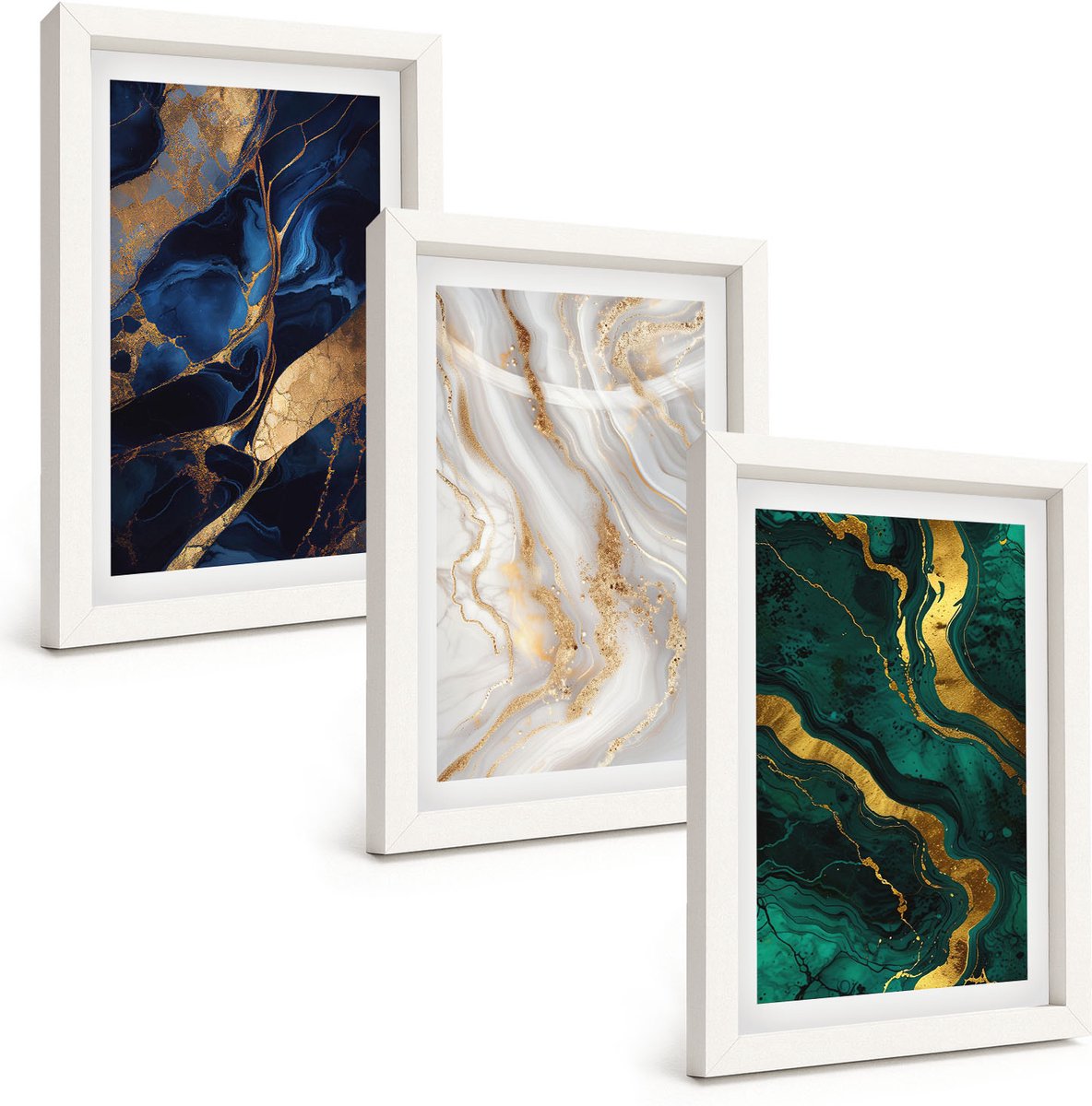 Tulup 3-Delige Schilderij Set - Abstracte patronen in blauw- en groentinten. - 20x30 - Schilderijen Set - Wanddecoratie - Woonkamer - Stijlvolle Muurdecoratie