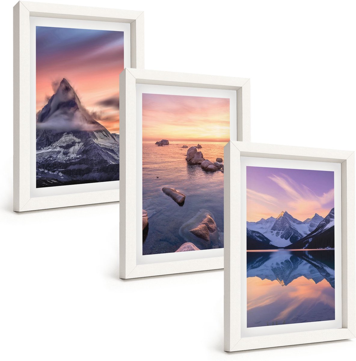 Tulup 3-Delige Schilderij Set - Landschappen, bergen, meren en zonsondergang - 20x30 - Wanddecoratie - Schilderijen Set - Kantoor - Stijlvolle Muurdecoratie