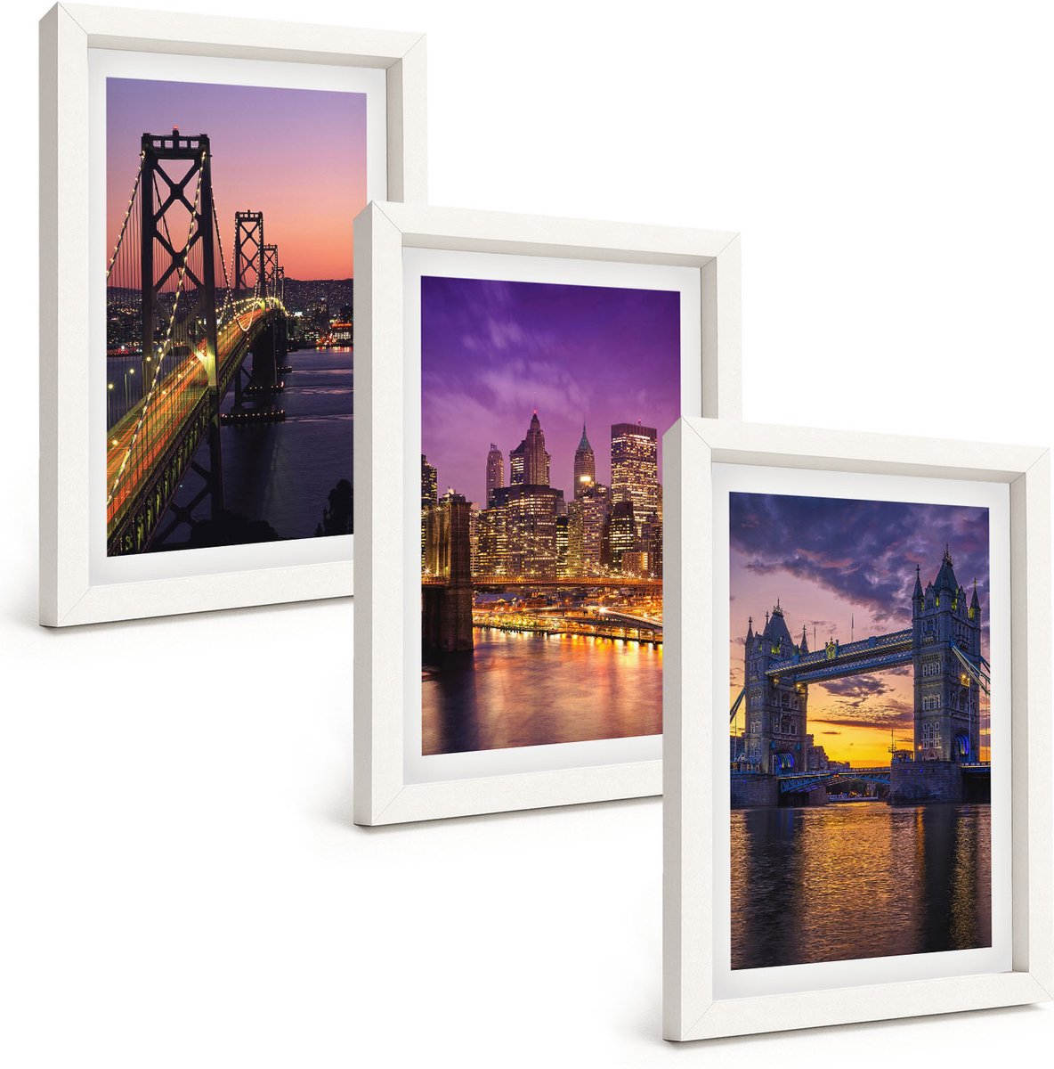 Tulup 3-Delige Schilderij Set - Bruggen bij zonsondergang en stedelijke landschappen - 20x30 - Stijlvolle Wanddecoratie - Interieur - Interieur Decoratie