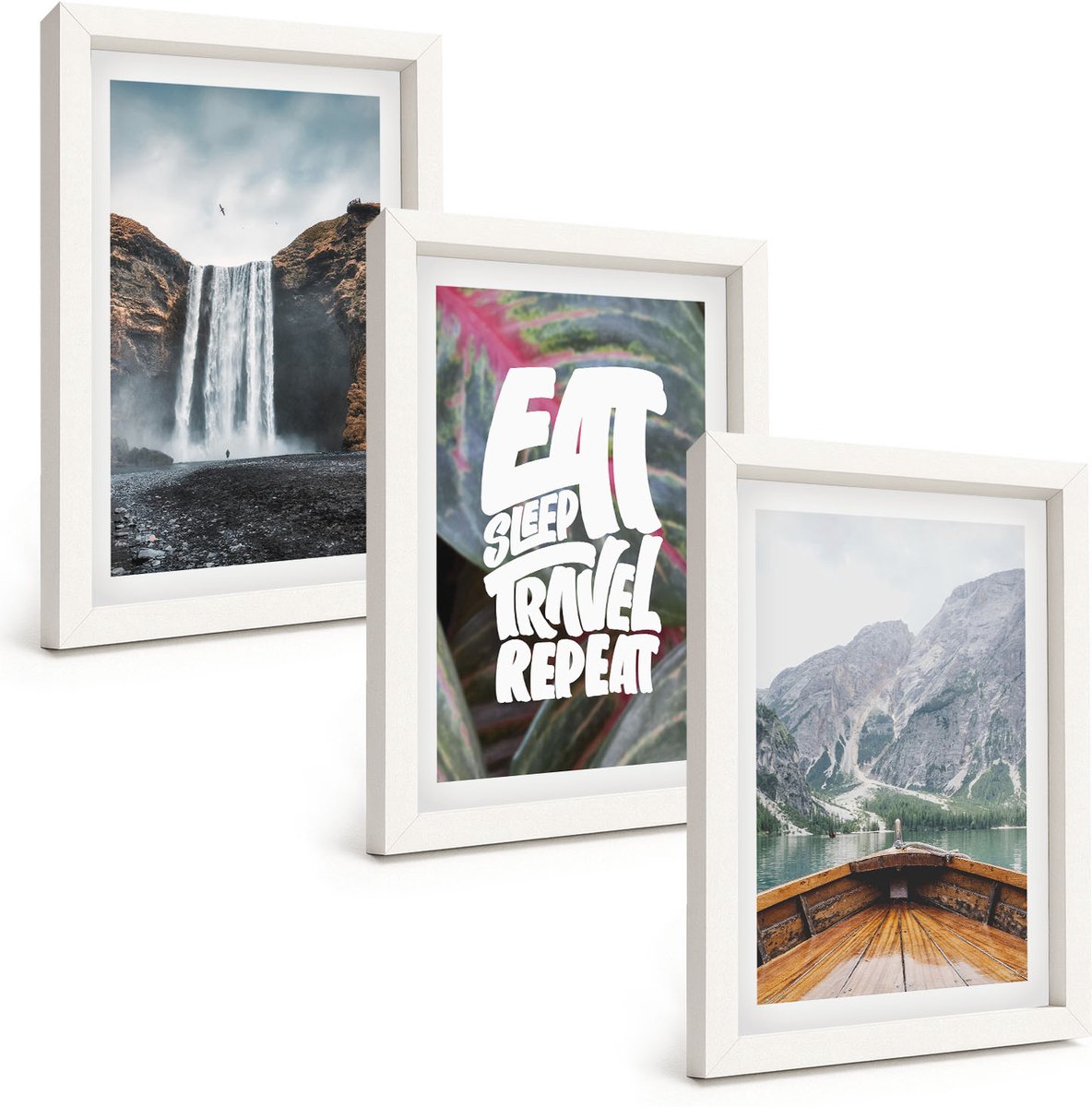 Tulup 3-Delige Schilderij Set - Waterval Bergen Reizen Natuur Lodz | Vegetatie - 20x30 - Moderne Wanddecoratie - Woonkamer