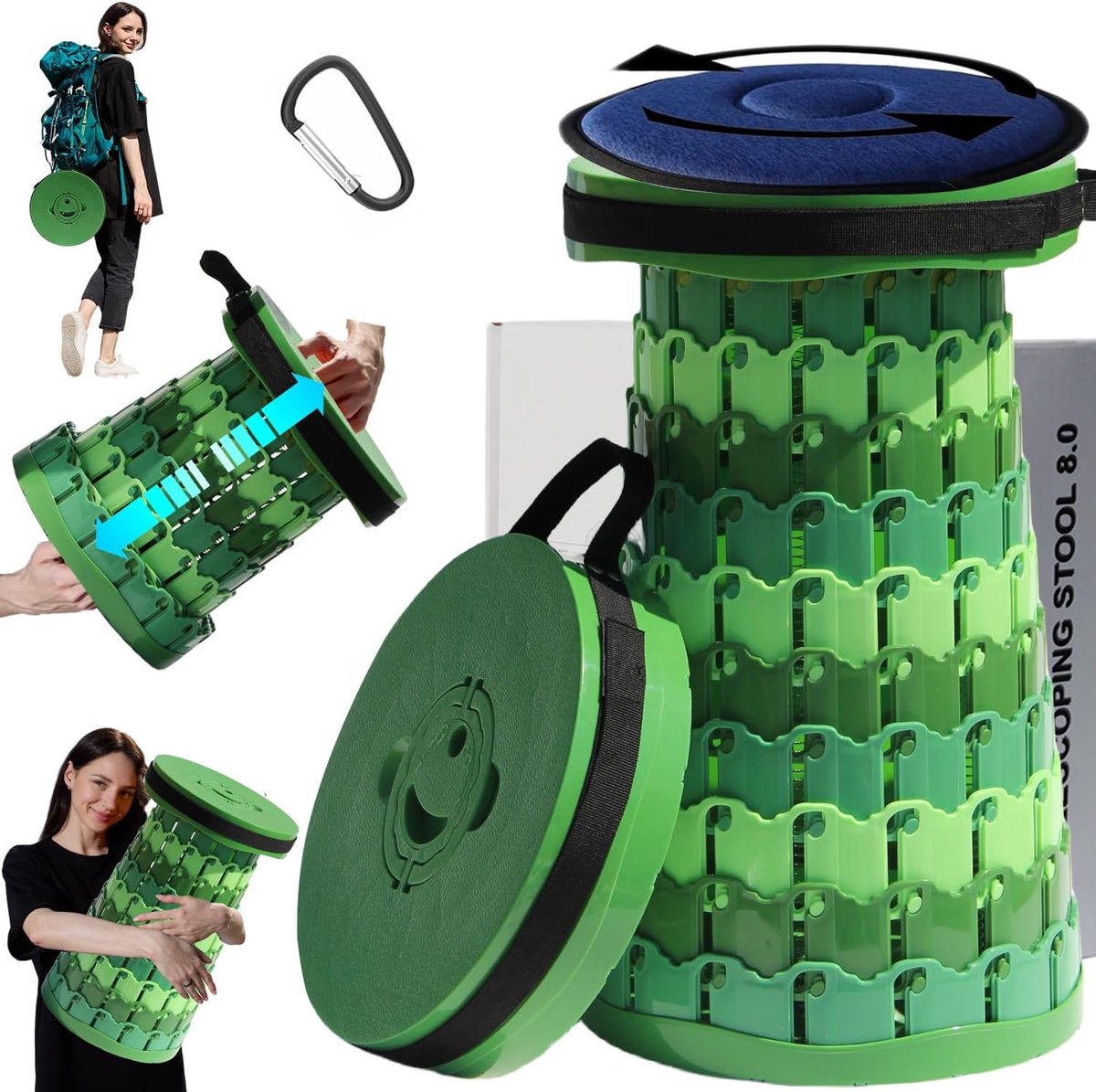 ALEVMOOM Upgraded Dikke Opvouwbare Kruk Telescopische Kruk met Kussen, Intrekbare Opvouwbare Kruk voor Outdoor Camping - ShopVlot