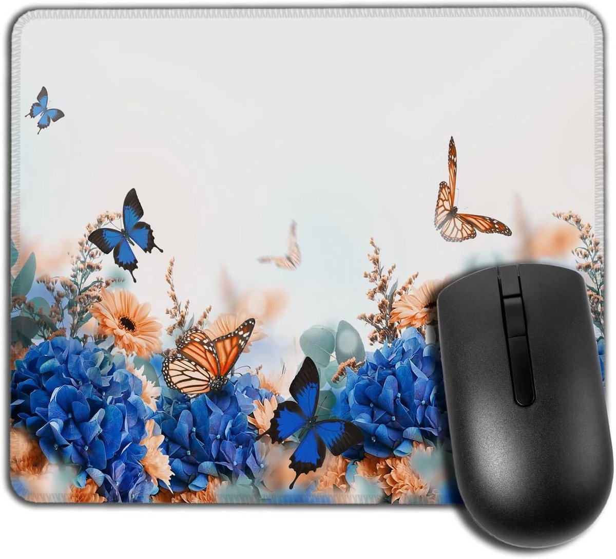 Muismat Bokeh vlinders 200mm x 240mm - natuurdesign - hortensia's en madeliefjes - perfect voor gaming - ShopVlot