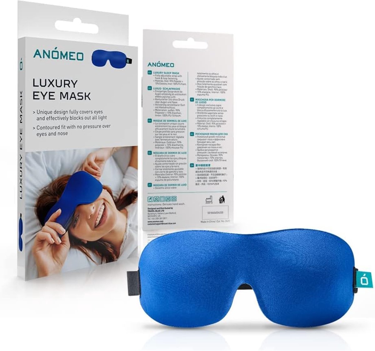 Luxe slaapmasker, hoogwaardig verduisteringsslaapmasker voor dames en heren, slaapmasker, eenheidsmaat, blauw - ShopVlot