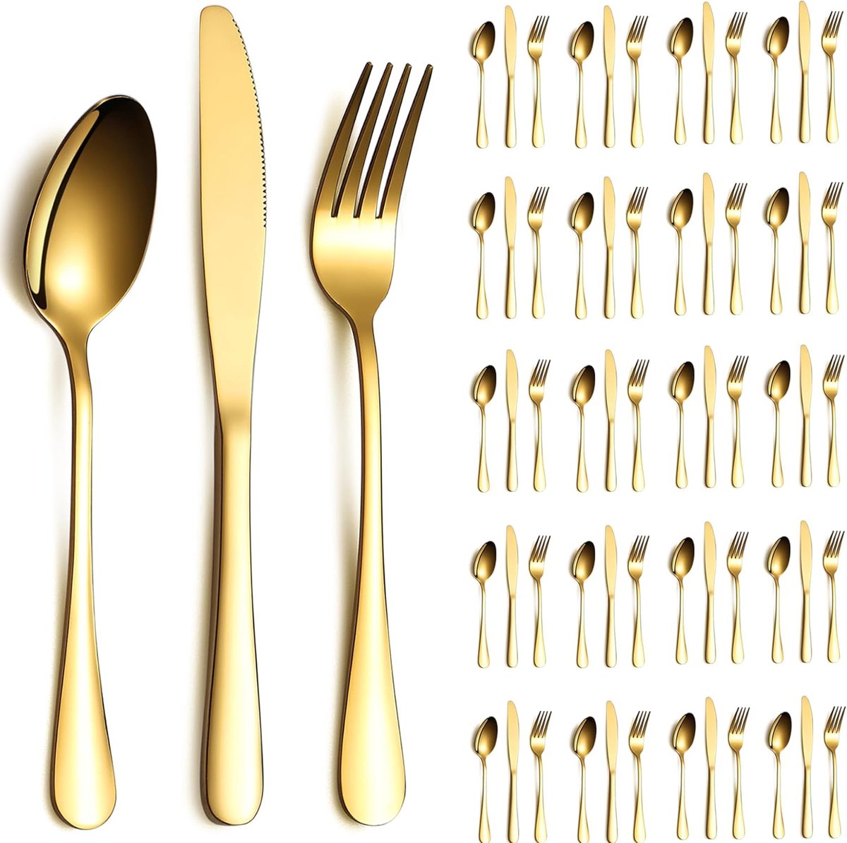 Bestekset 60-delig - Gouden RVS Bestek - Servies voor 20 personen - Perfect voor Feesten