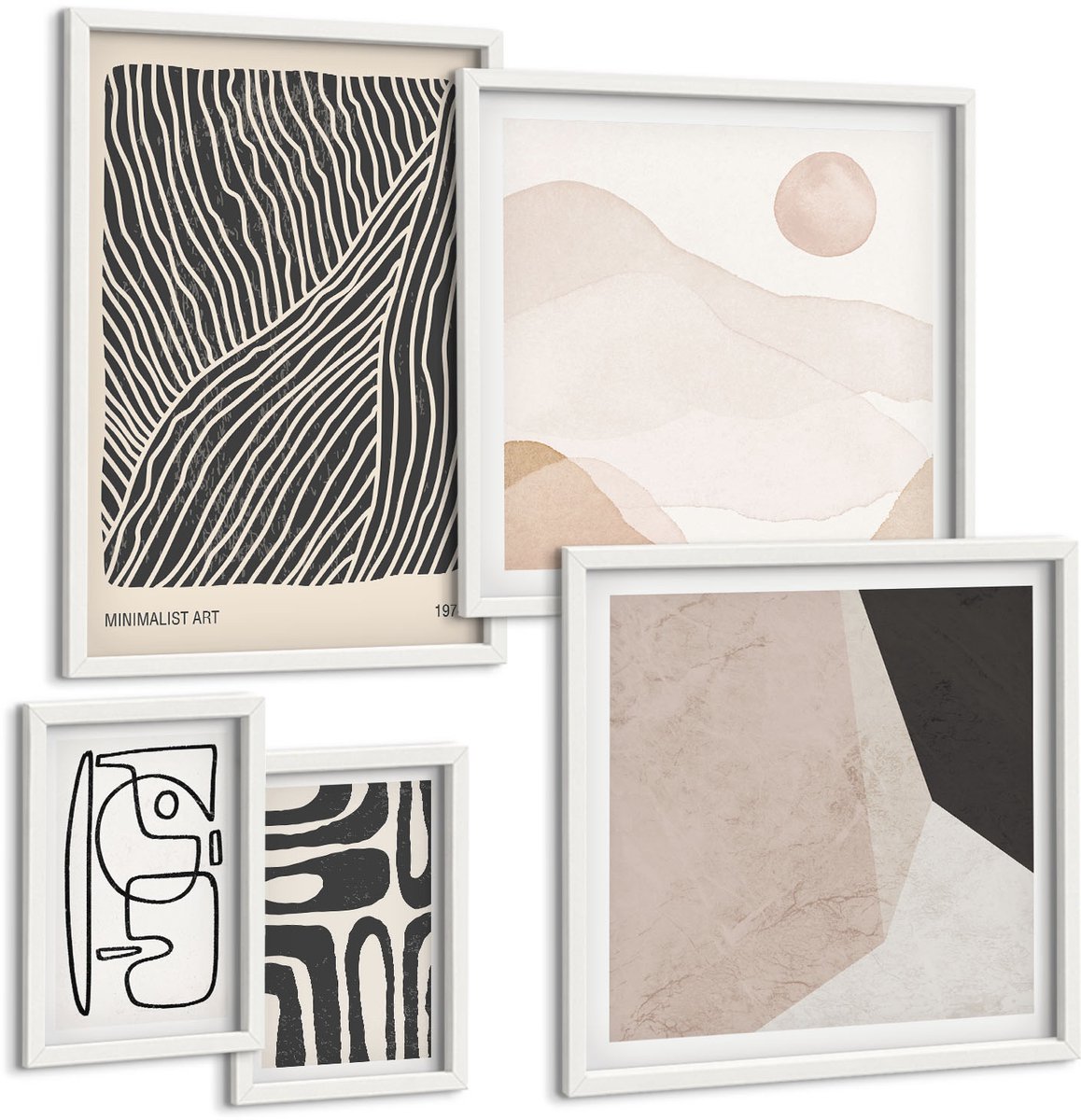 Tulup 4-Delige Schilderij Set - Minimalistische ontwerpen in aardse tinten en abstracte vormen. - 50 x 50 cm, 20 x 30 cm en 40 x 60 cm - Muurdecoratie - Schilderijen Set - Woonkamer - Decoratieve Schilderijen