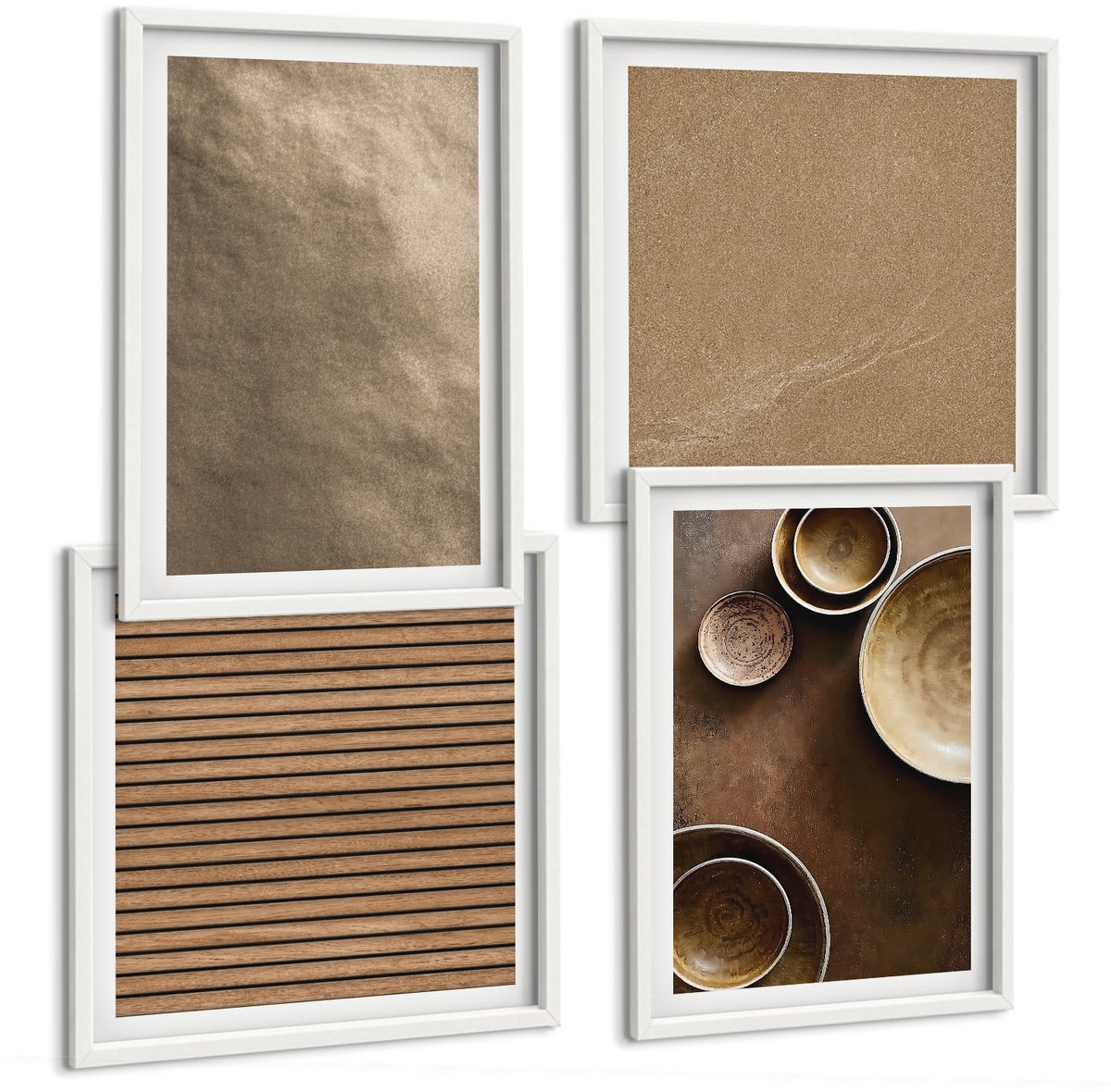 Tulup 4-Delige Schilderij Set - Stenen constructies in moderne minimalistische stijl - 40x40 en 40x60 - Wanddecoratie - Muurdecoratie - Woonkamer