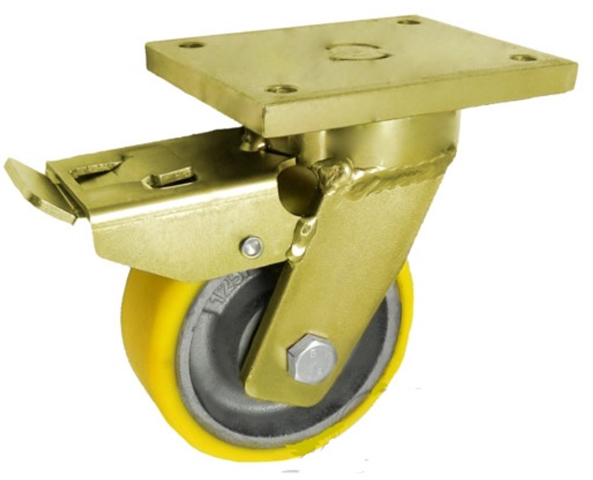 Zwenkbaar gietijzeren wiel met rem, 125mm, 400kg belastbaar
