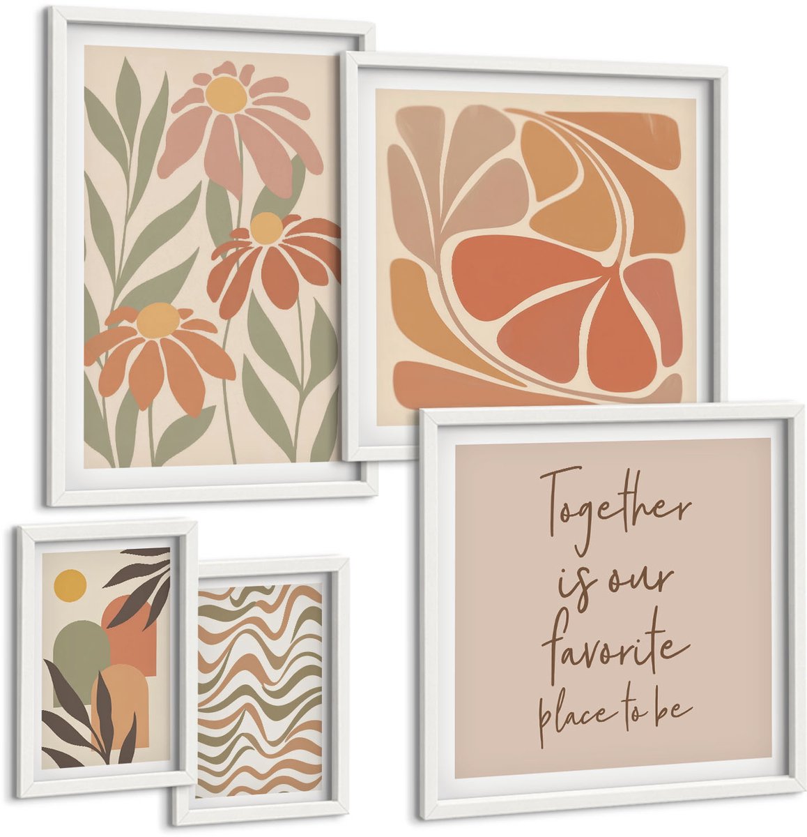 Tulup 4-Delige Schilderij Set - Stijlvolle decoraties in natuurlijke en bloemige tinten. - 50 x 50 cm, 20 x 30 cm en 40 x 60 cm - Decoratieve Muurdecoratie - Slaapkamer - Interieur Decoratie
