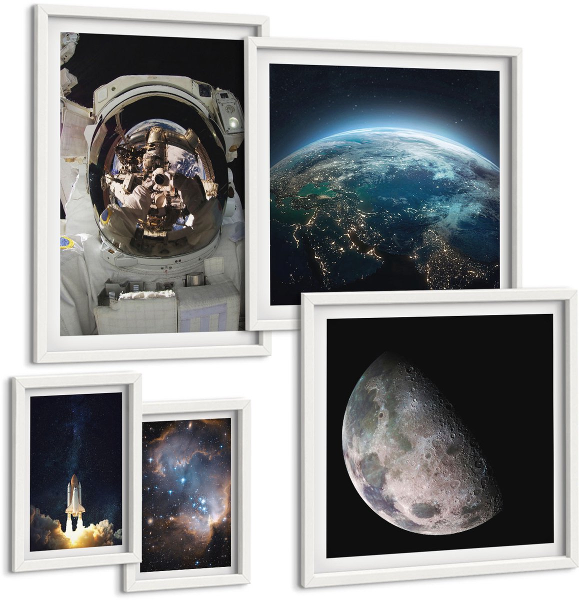 Tulup 4-Delige Schilderij Set - Ruimteverkenning met astronaut en planeten - 50 x 50 cm, 20 x 30 cm en 40 x 60 cm - Decoratieve Schilderijen - Woonkamer - Interieur - Woonkamer Decoratie