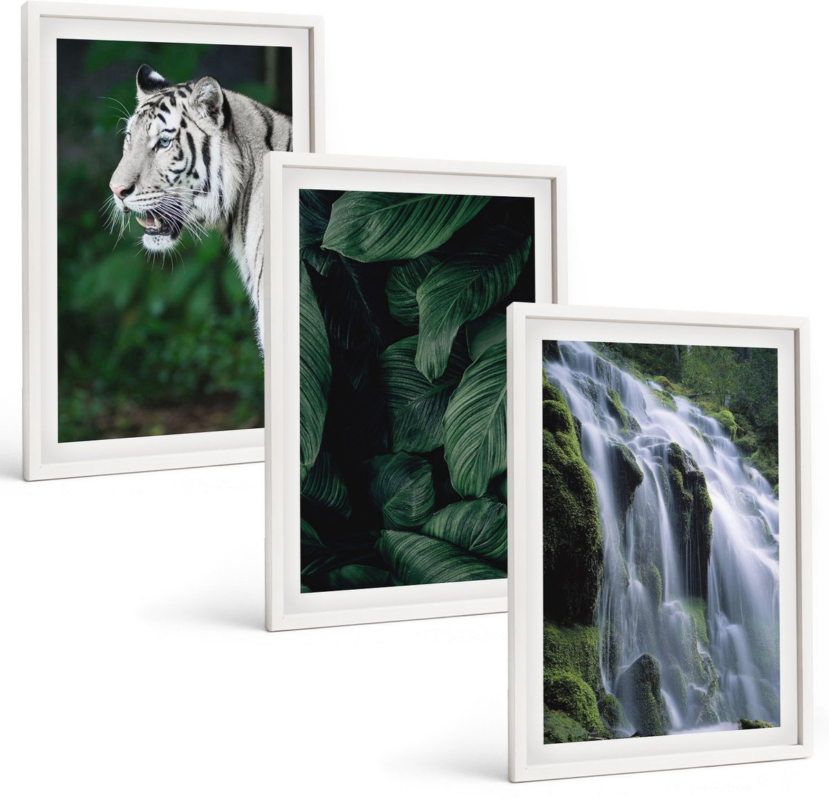 Tulup 3-Delige Schilderij Set - Tijgerwitte bladeren en een waterval in een natuurlijke omgeving - 40x60 - Wanddecoratie - Woonkamer Decoratie - Moderne Wanddecoratie