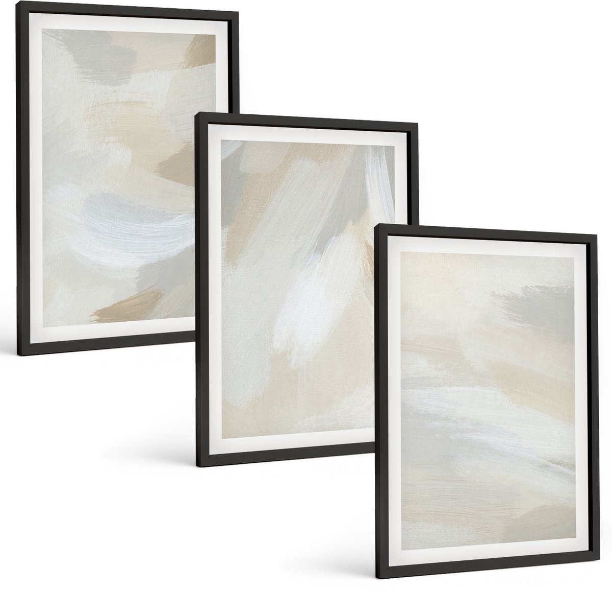 Tulup 4-Delige Schilderij Set - Abstracte, heldere achtergrond met delicate penseelstreken. - 40 x 60 cm - Stijlvolle Muurdecoratie - Kantoor - Woonkamer Decoratie